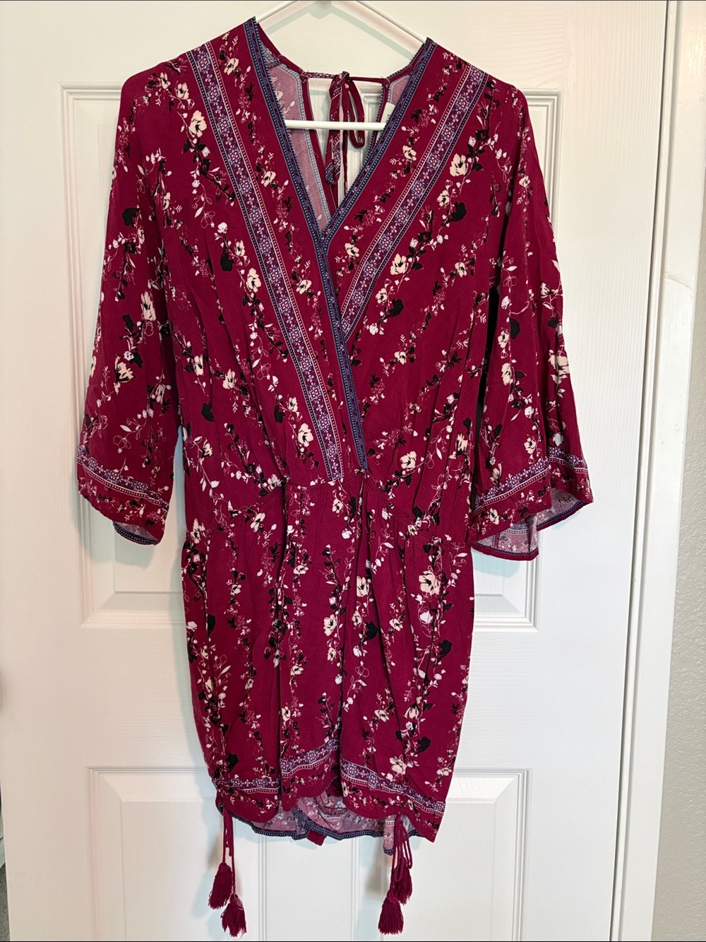 Skies Are Blue Berry Floral Wrap Shorts Romper with Tassels